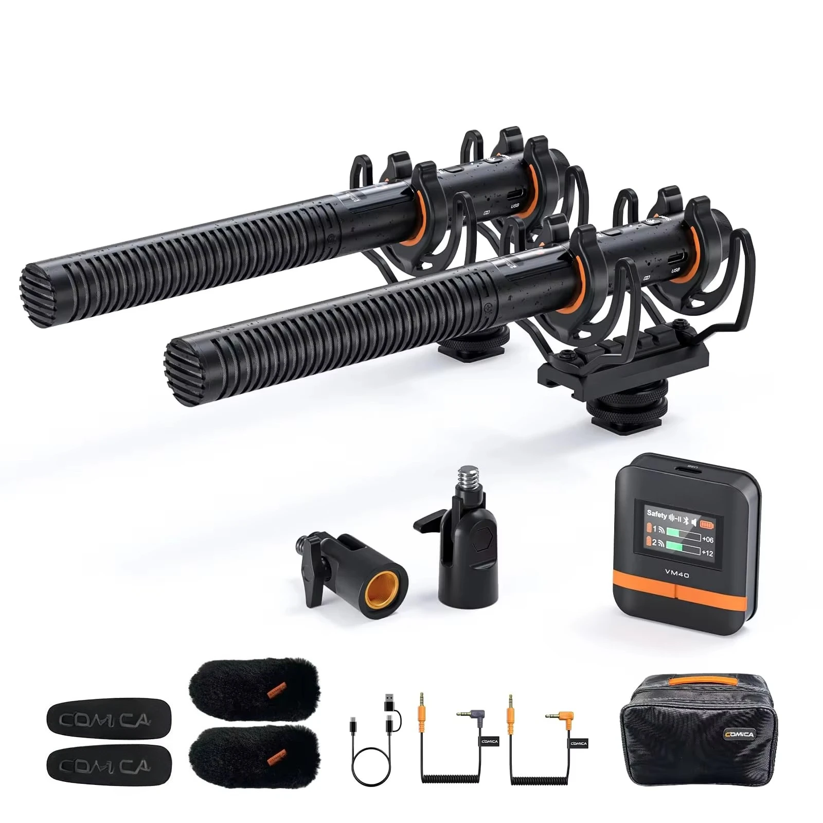 VM40 2.4G Super Cardioid Shotgun Microphone, Wired and Wireless Dual Modes, Bluetooth Microphone for Camera/Smartphone/PC