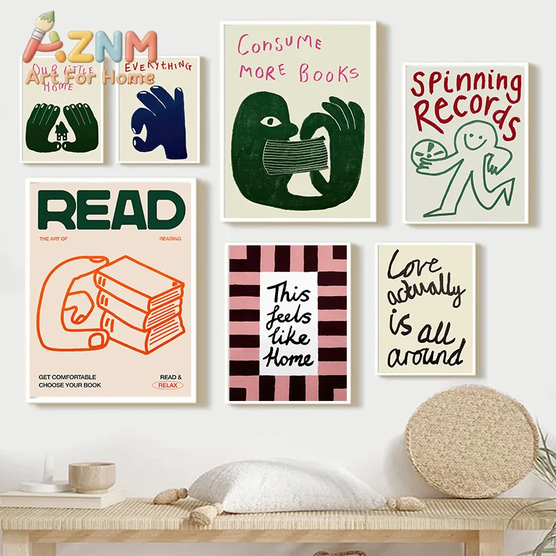 1pc Canvas painting  Interesting Sign More Books Abstract Canvas Print Poster Hand Drawn Illustration Art Prints Wall Living Roo