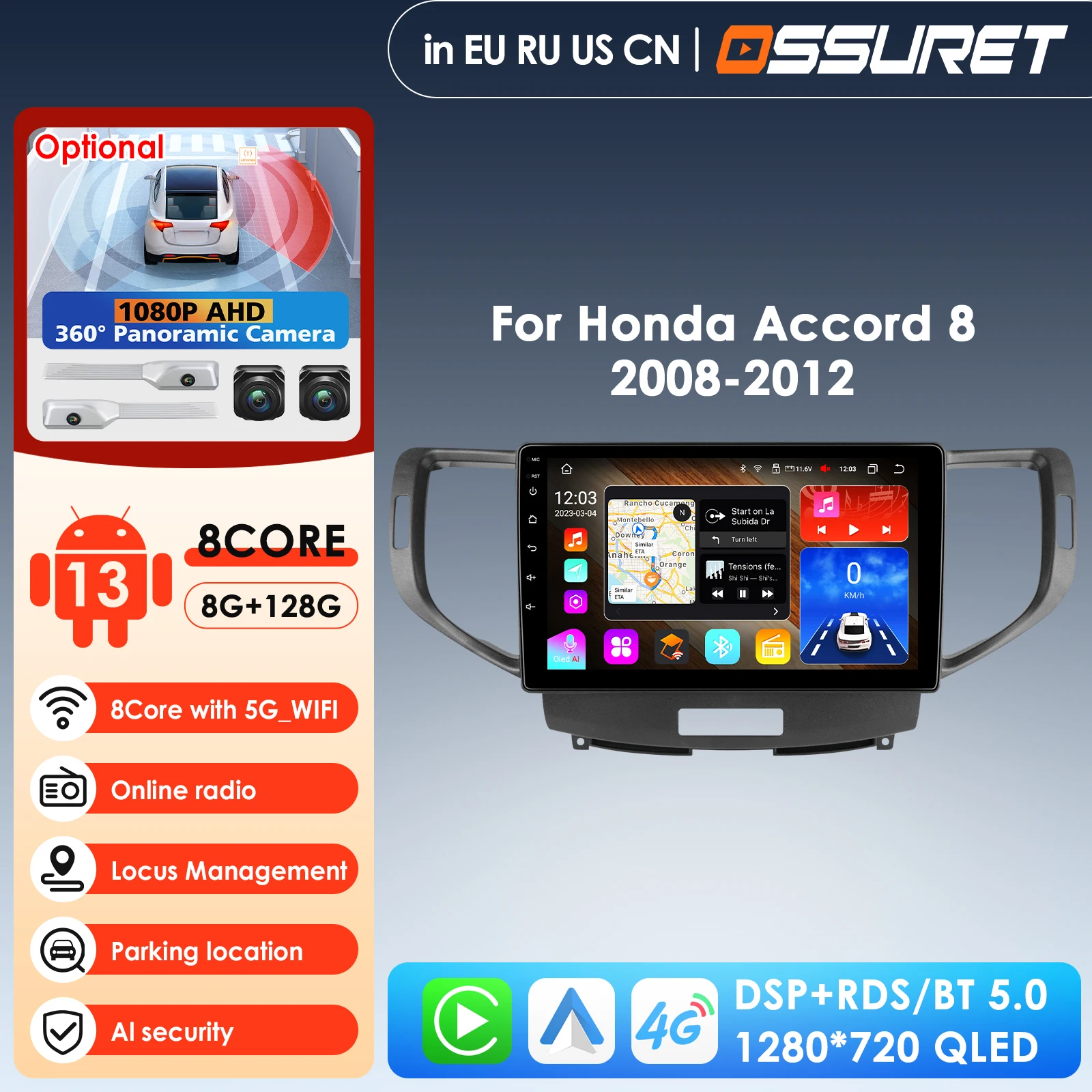 

Carplay 4G 9" Car Radio Android for Honda Accord 8 2008-2012 Spirior Accord Ⅷ Multimedia Player Navigation GPS 2 Din Stereo DSP