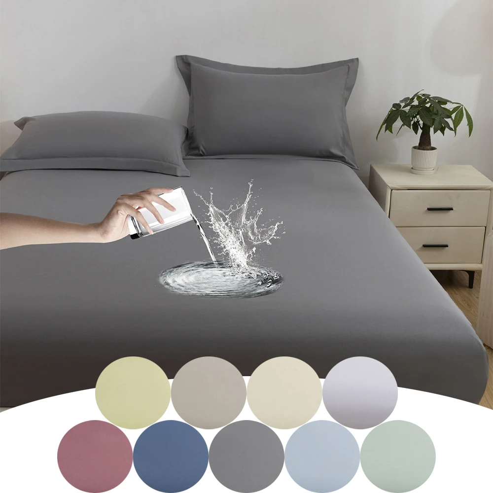 Solid Color Brushed TPU Double-layer Waterproof Bed Sheet Skin Friendly Soft Dust Cover Simmons Protective Cover Home Bedding