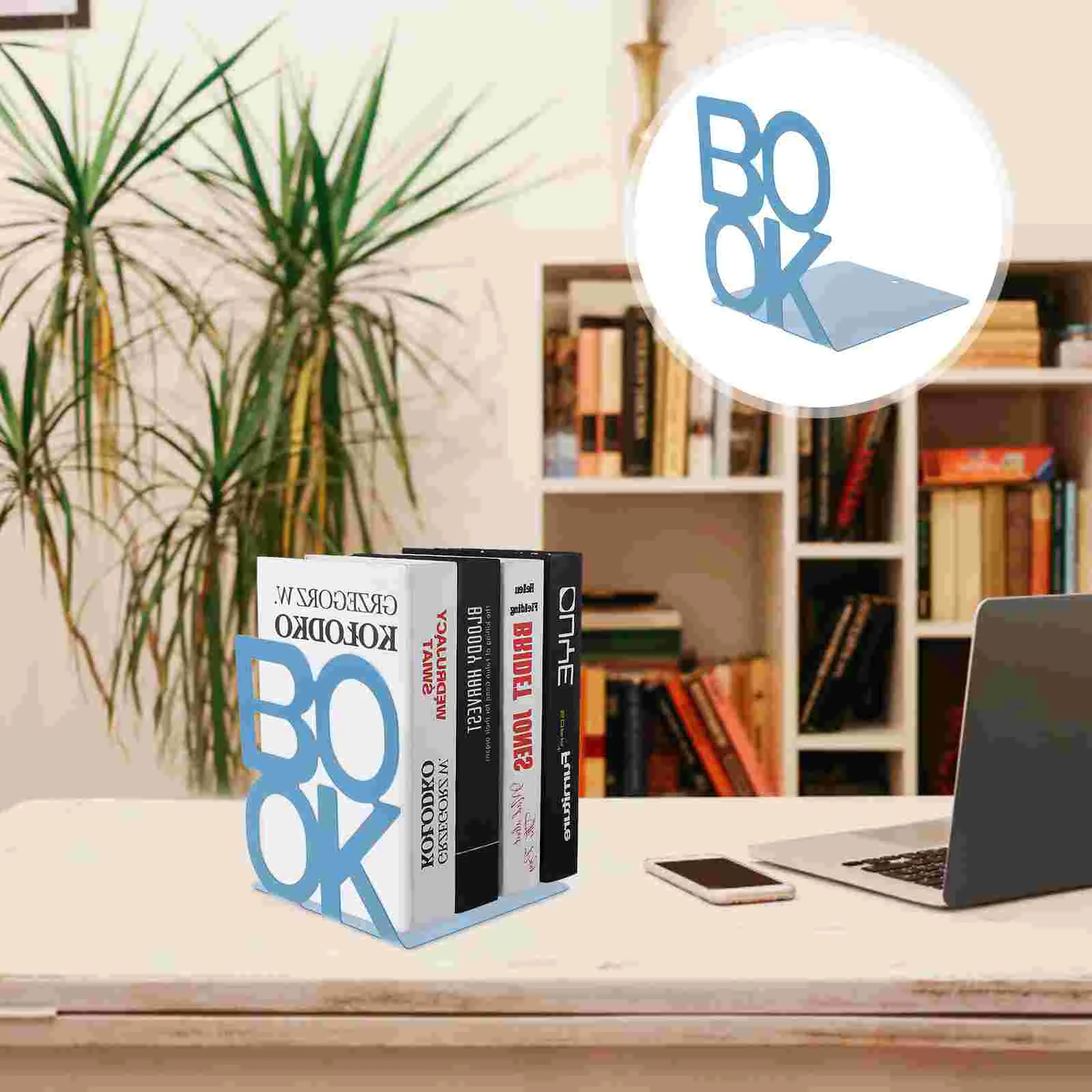 

2 Pcs Book Decor Metal Bookend Decorative Ends Unique Bookends Holders for Shelves Multi-function Blue Bookstand Office