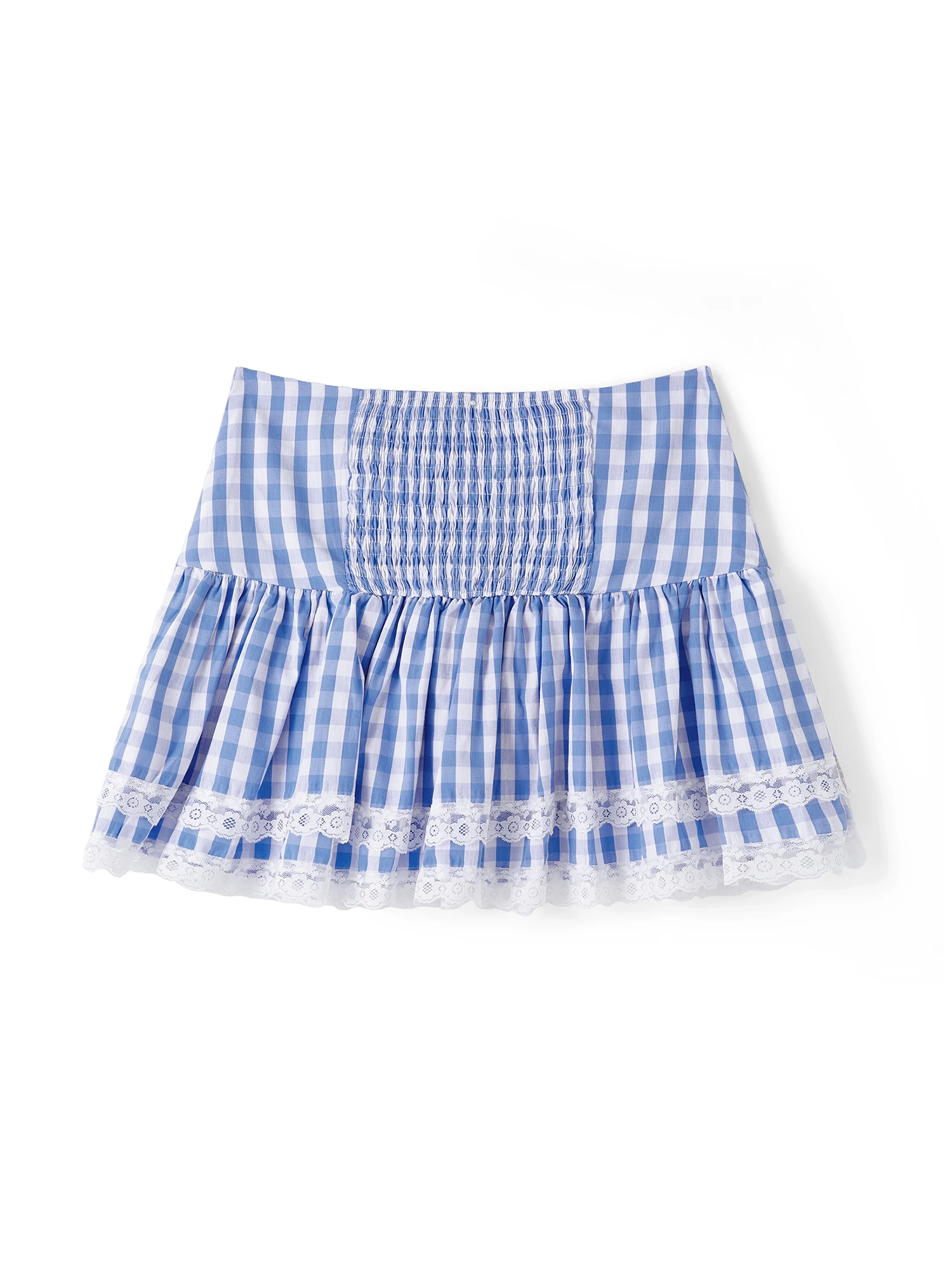 

Elegant Plaid Lace Trim Skirt for Women Stylish Tiered Ruffle High Waisted A Line Skirt with Summer Vibes
