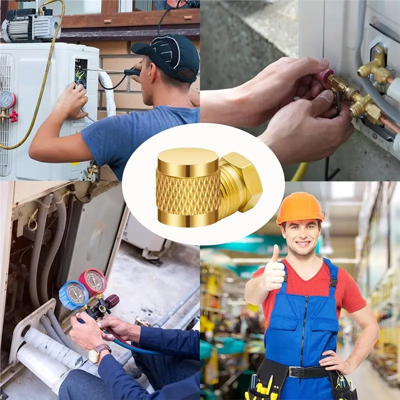【CHRISTMAS 】1/4Inch Flare Cap, Round Brass HVAC Locking Caps, W/Neoprene O-Ring Seal AC Service HVAC Valve Caps, (100 Pcs) A