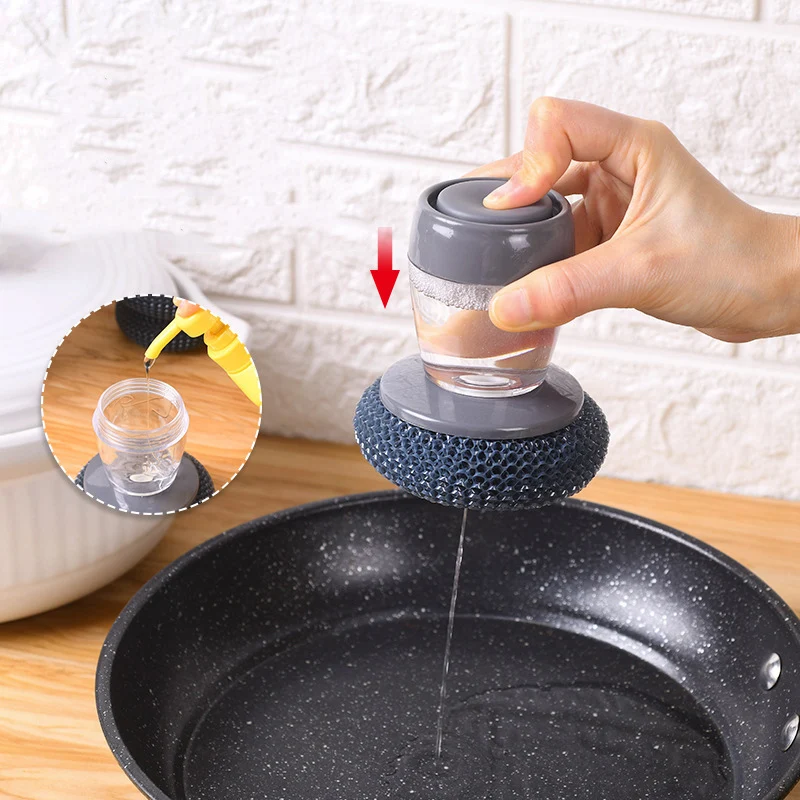 

Kitchen Cleaning Brush Brush with Removable Brush Sponge Dispenser Dishwashing Brush Kitchen Tools 2 In 1 Handle Cleaing