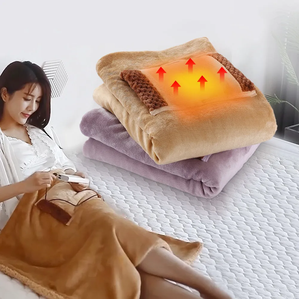 

Electric Blanket Heating Winter Warmer Home Office Double Thermal Heated Mat Thicker Soft Throw Cape Bed Thermostat USB Heater