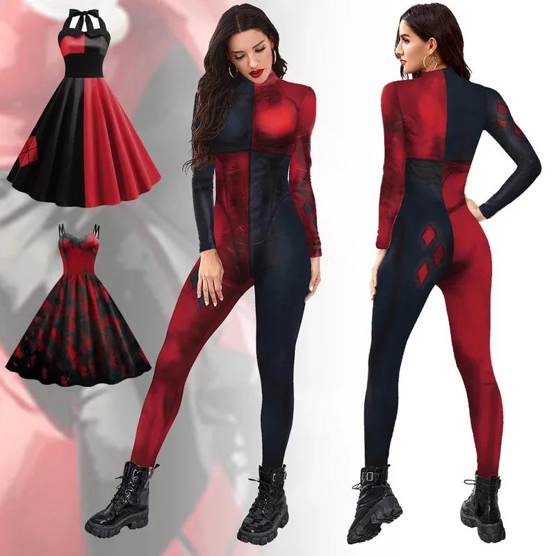 

Halloween Costume For Women Cosplay Movie Role Print Jumpsuit Female Christmas Costumes Party Dresses Bobysuit Anime Mujer