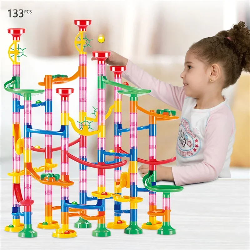 50-142PCS Marble Run Race Track Building Blocks Kids Toys 3D Maze Ball Roll Toy DIY Marble Run Race Coaster Set Christmas Gift