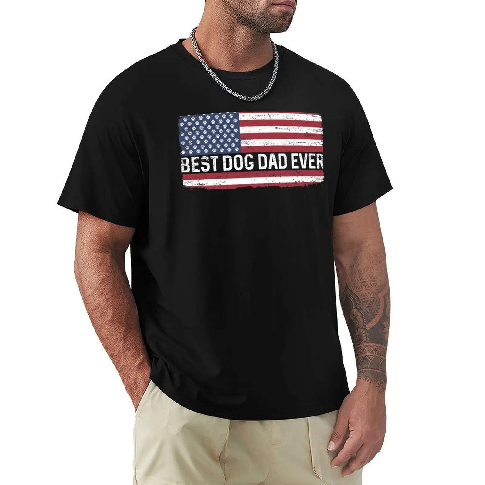 Best Dog Dad Ever American Flag Dogs Paw Print 4th of July Patriotic gifts for pet lovers T-Shirt customizeds clothes for men