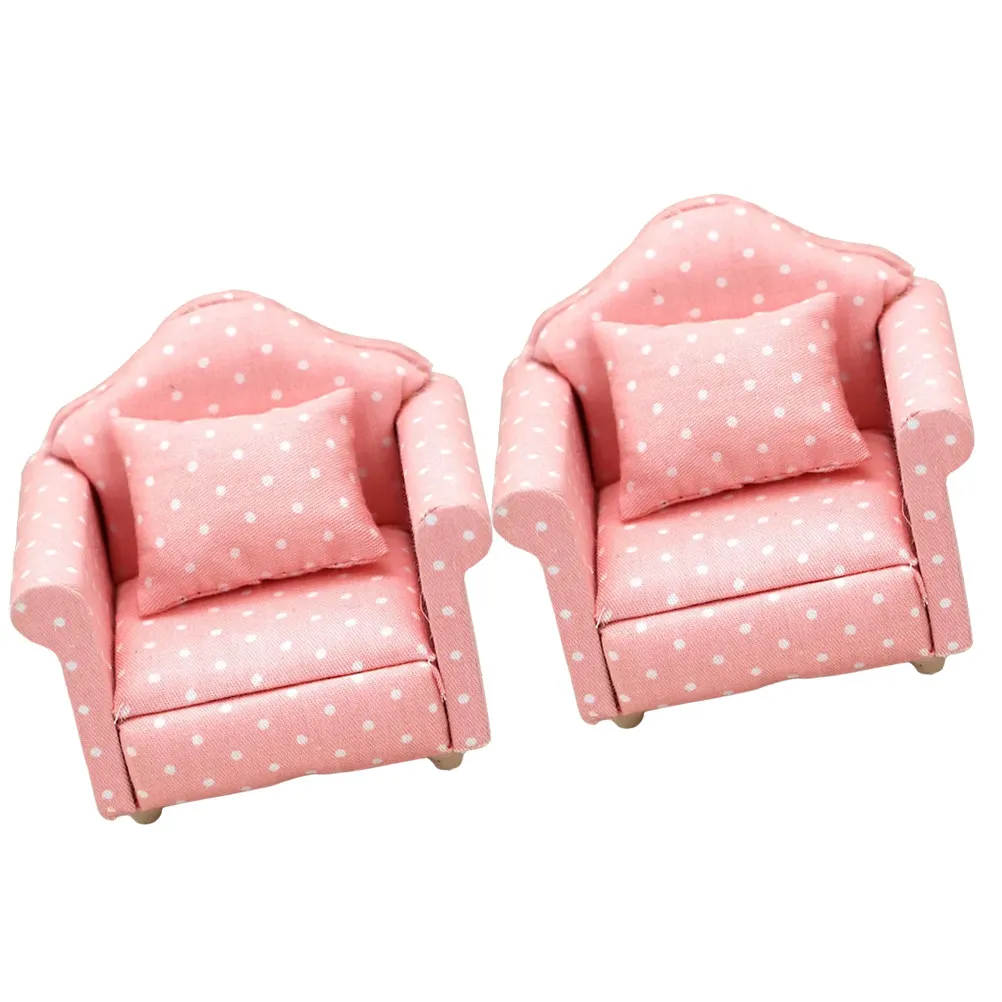 

2Sets Miniature Living Room Sofa Pillow Set for Dollhouse Furniture Kids Creative Play Tiny Couch Decor Small Furniture Ornament