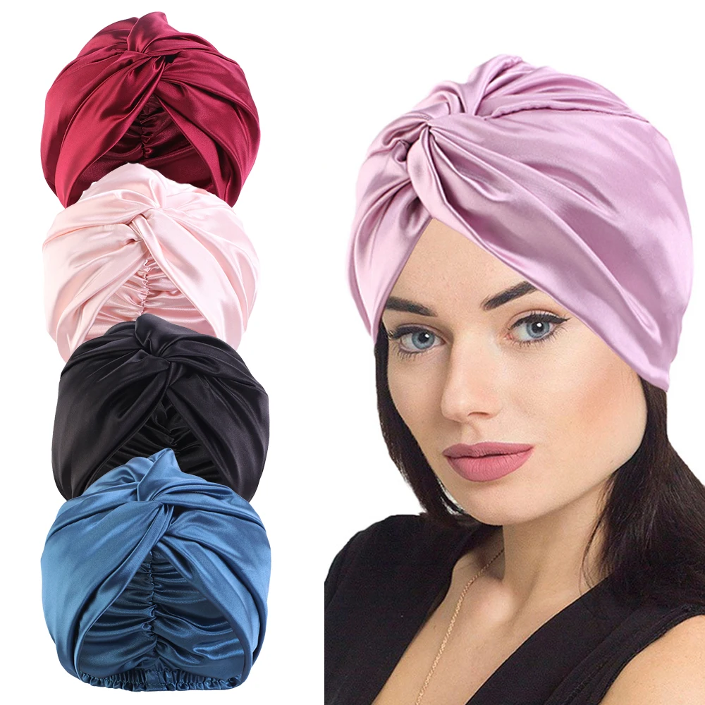 1 women's cross faux silk twisted knot beauty cap, comfortable and breathable, suitable for hair care during night sleep