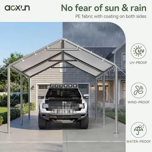 10x20 Carport Heavy Duty Carport Potable Car Canopy Garage, White view 4