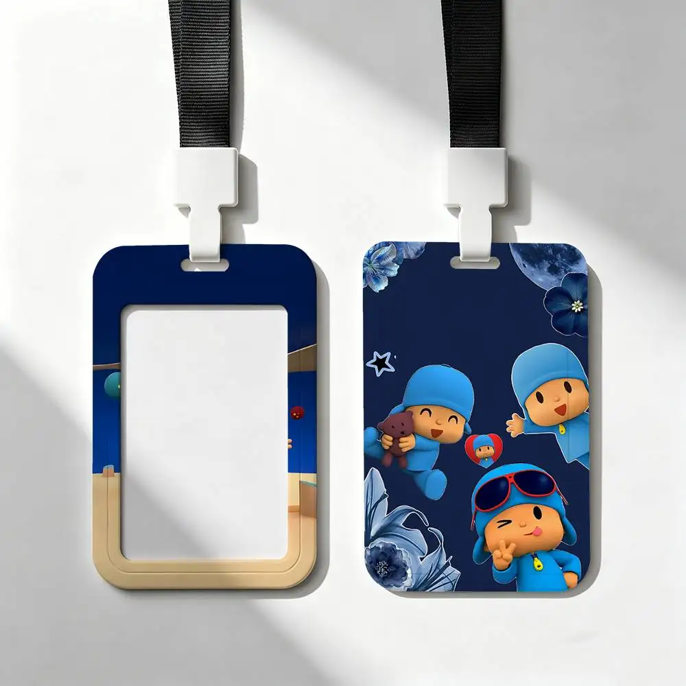 Kawaii Blue P-Pocoyo Card Holder Neck Strap Pendant Door Badge Holder Lanyards Keychain Work Credential Case Gift