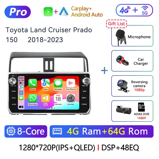 10.25" 2Din Android Car Radio Multimedia DVD Player For Toyota Land Cruiser Prado 150 2018-2023 Navigation GPS Carplay Head Unit image 3