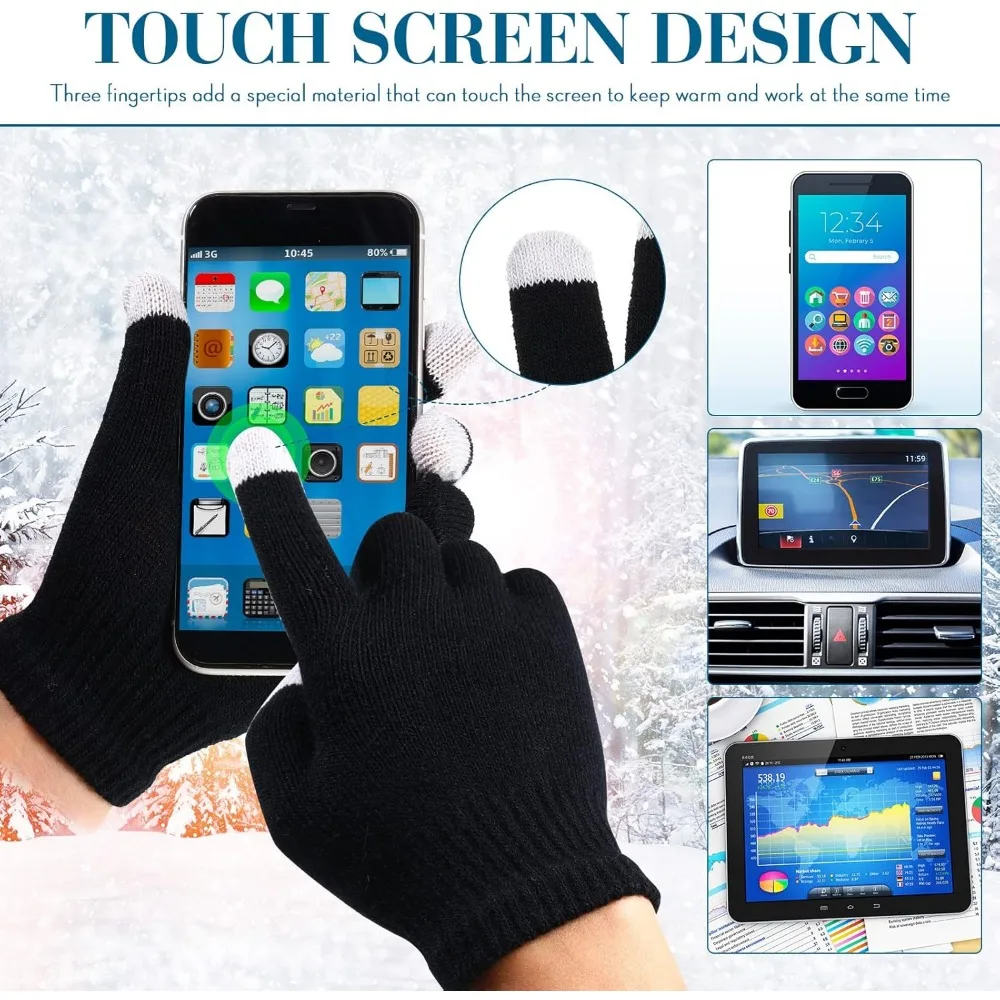 مجموعة قبعات شتوية للجنسين وقفازات تعمل باللمس، 56 قطعة هدية دافئة للرجال والنساء، شاشة لمس مثالية متوافقة مع W #4