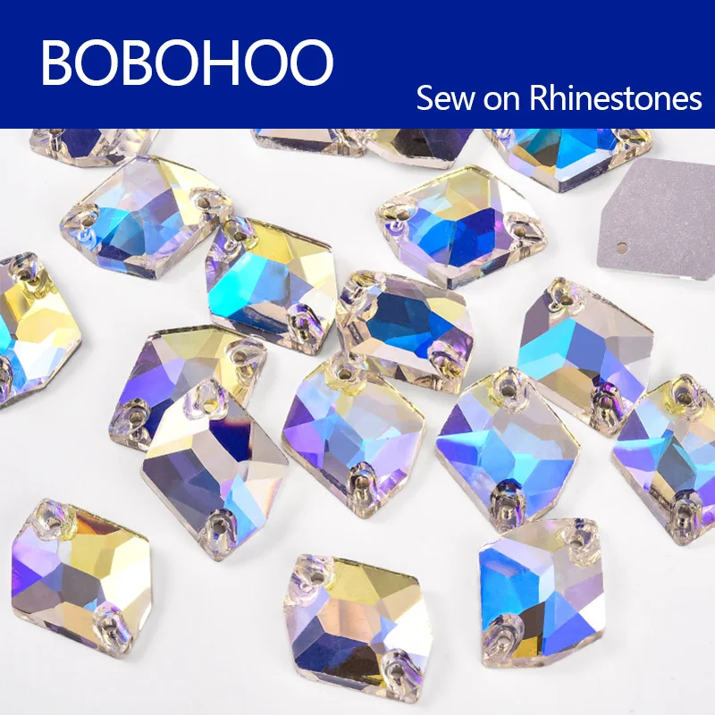 Bobohoo Sew On Rhinestones Cosmic Shape Flatback Crystal Glass Strass Color AB Sewing Rhinestones For Wedding Decoration