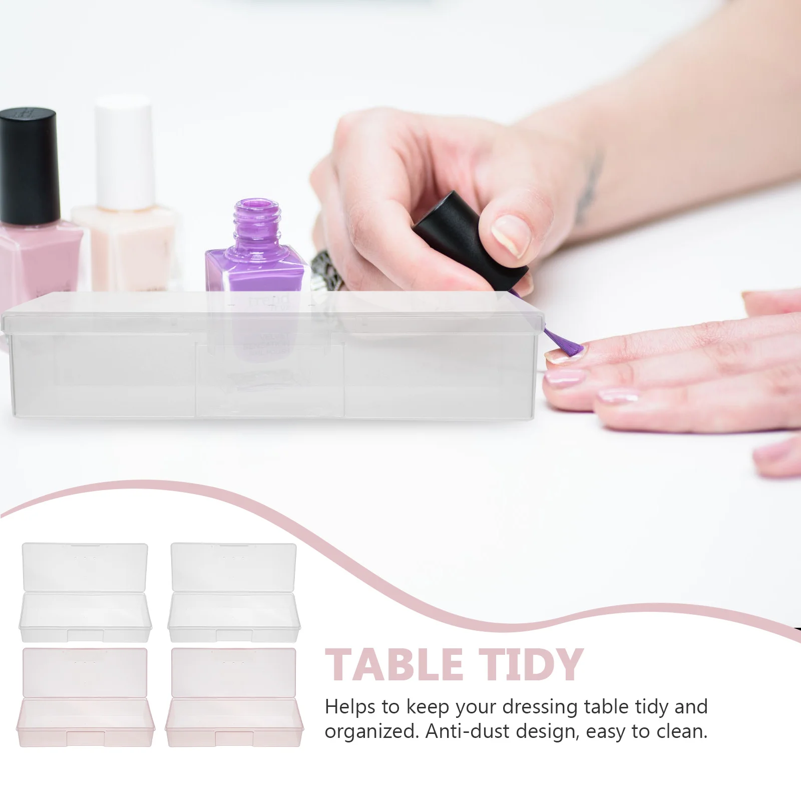

4pcs Manicure Tool Box Nail Grinding Storage Case Pink Organizer for Nail Art Pedicure Beauty Kit Anti-Dust Empty for Salon