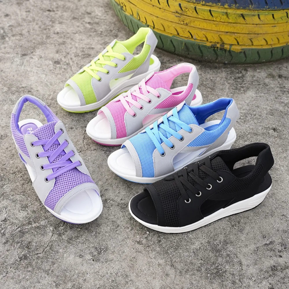 

Women Peep Toe Contrast Paneled Cutout Sandals Summer 2024 New Women's Shoes Casual Lace-up Sport Sandals Size 35-43