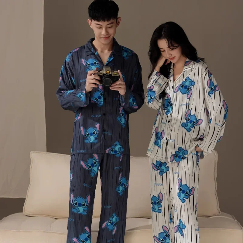 Disney Couple Pajamas Spring Casual Comfort Two-piece Set Stitch Homewear Disney Homewear Cartoon Stitch Couple Pajamas