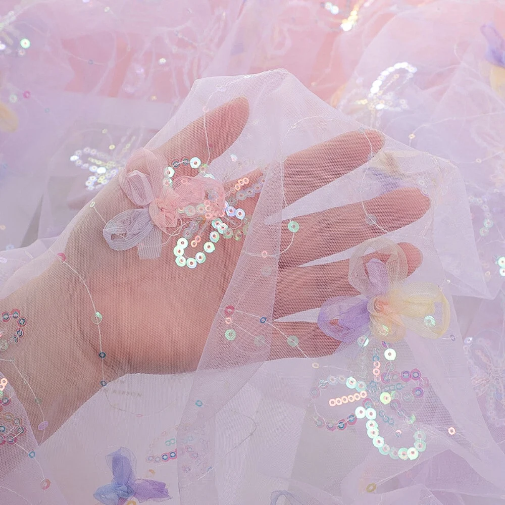 

Tulle Fabric Princess Tulle Dress Style with 3D Embroidery Tulle Fabric for Children Dress 130 cm Wide by the Yard