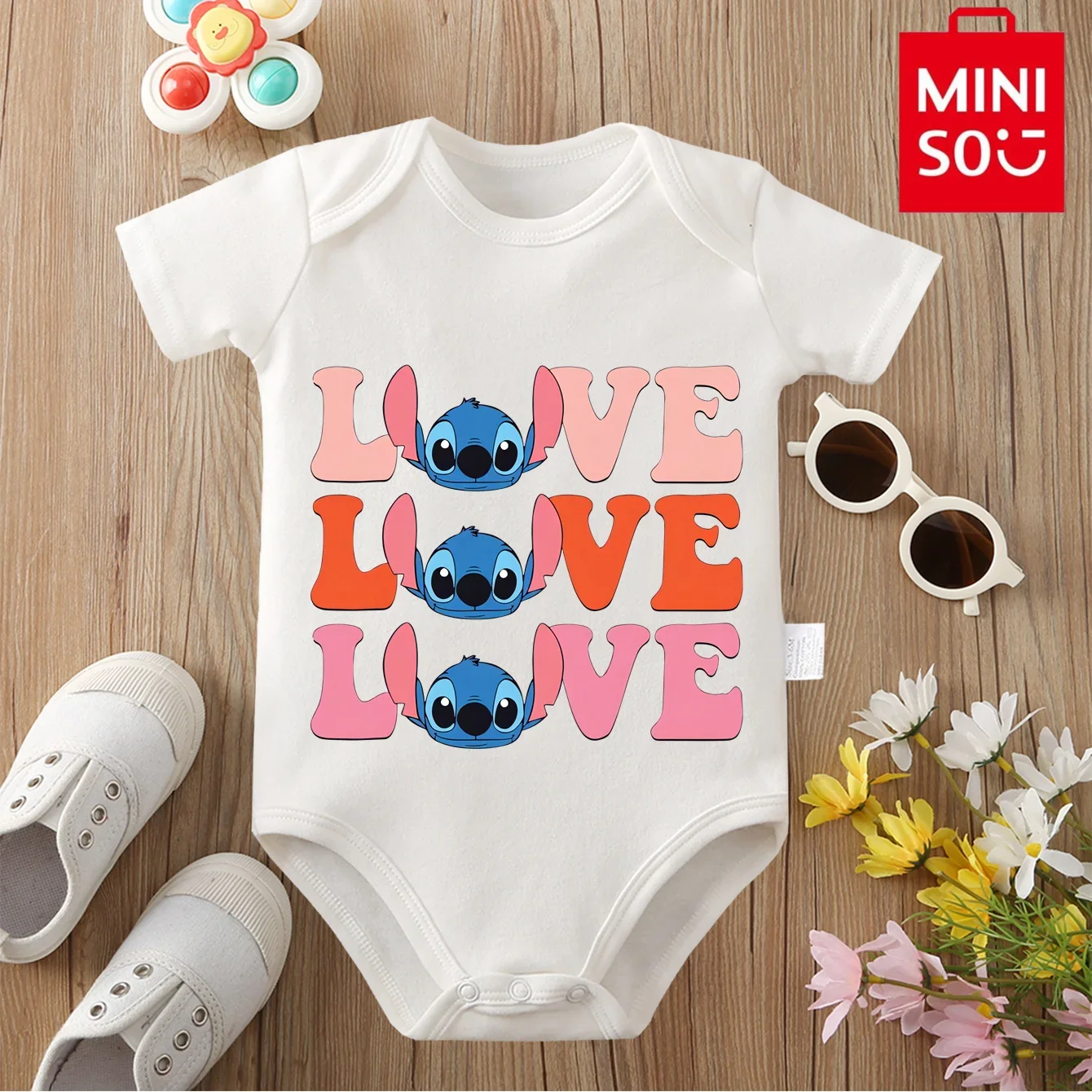 

MINISO&Disney Jointly Signed 100% Cotton Baby Clothe Baby Onesie Bodysuit Lovely Stich Cute Print for 0 To 12 Months Newborn