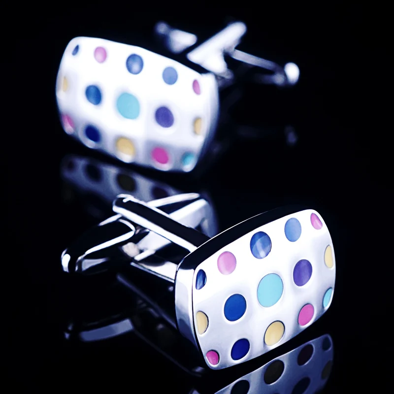 colorful dot enamel cufflinks for novelty design cuff link men accessories in silver color OnlyArt