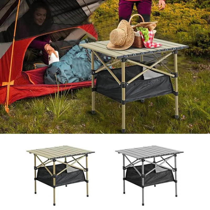 Folding Camp Table Portable Roll-up Table With Mesh Storage Bag Portable Picnic Camping Table With Easy Carrying Bag For Hiking