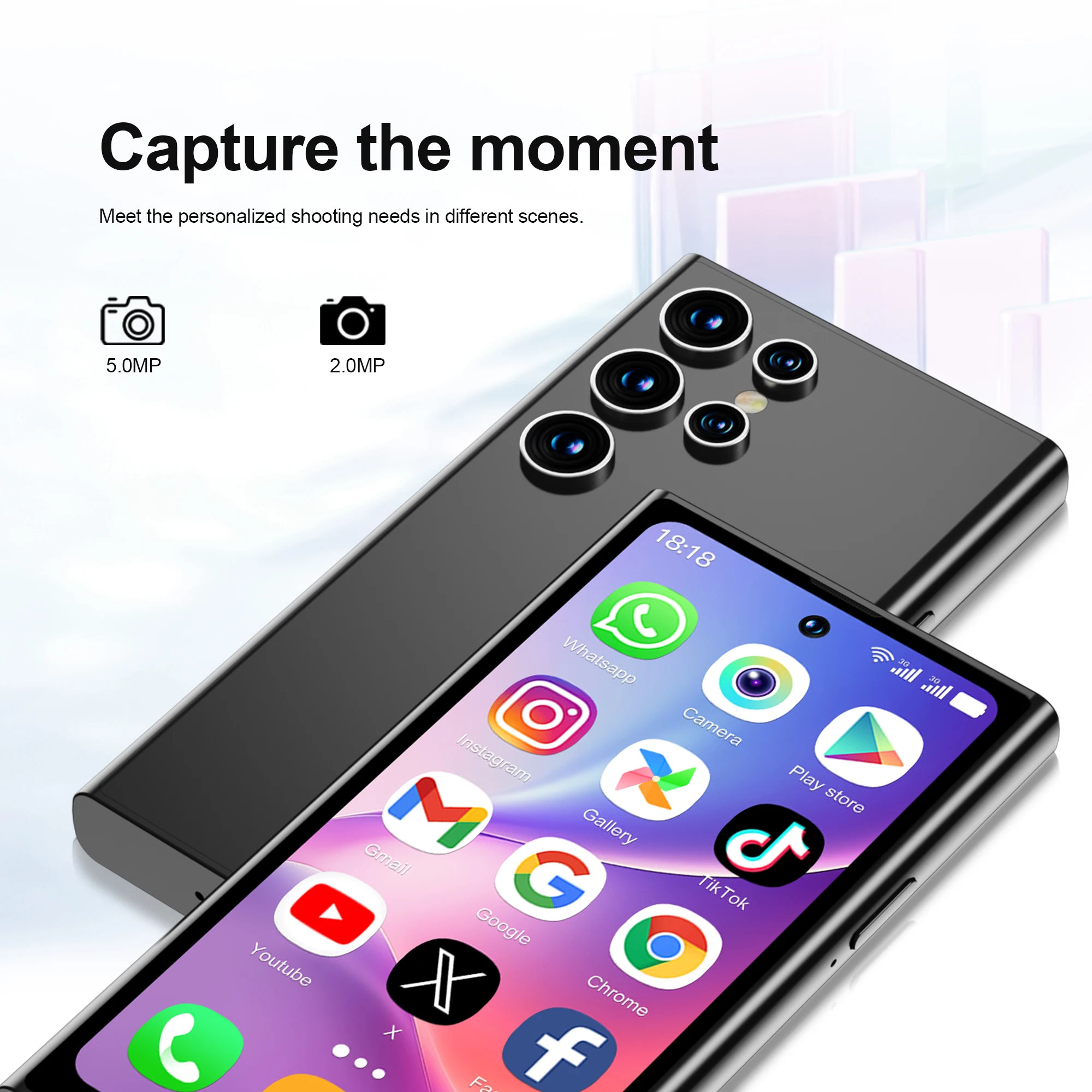 SERVO S27 Mini 3G WCDMA هاتف ذكي صغير بشريحتين وفتح الوجه Android10.0 Google Play 2GB + 16GB هاتف محمول ذكي صغير بشاشة 4.0 بوصة