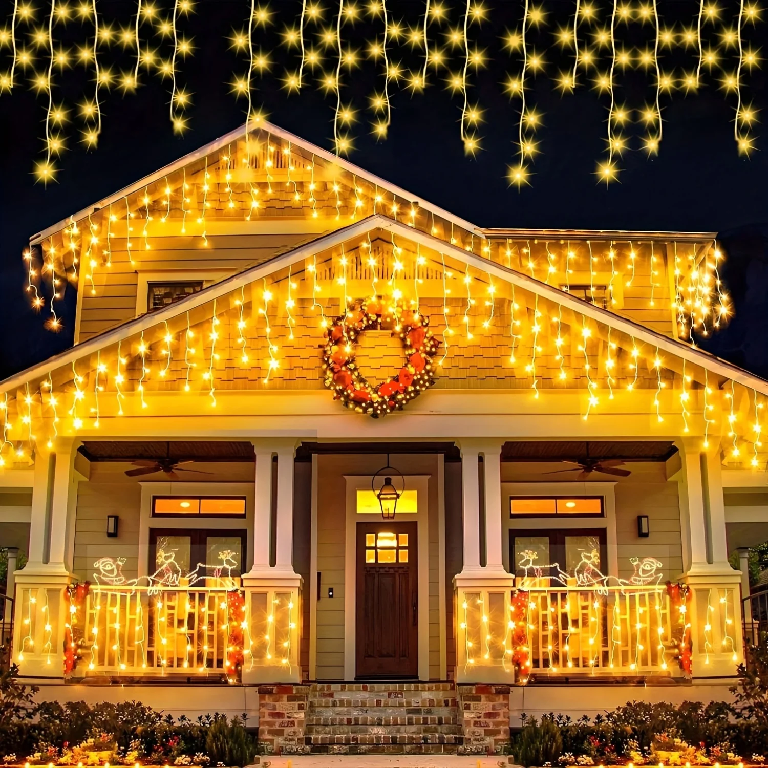 أضواء جليد عيد الميلاد LED تعمل بمنفذ USB، 8 أوضاع للاستخدام الداخلي والخارجي لشجرة حفلات سقف المنزل، لون/ديكور عطلة أبيض دافئ