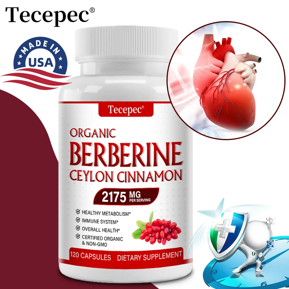 

Капсулы Берберин 1800 мг, высокая дозировка, с цейлонской корицей, для поддержания здоровья сердечно-сосудистой системы, ЖКТ и иммунитета, антиоксидант