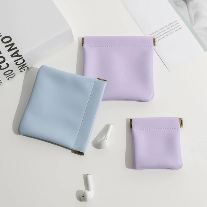 Unisex Pu Leather Bag Portable Coin Purse Earphone Pouch Headphone Organizer Lipstick Holder Mini Sundry Cosmetic Storage Bag