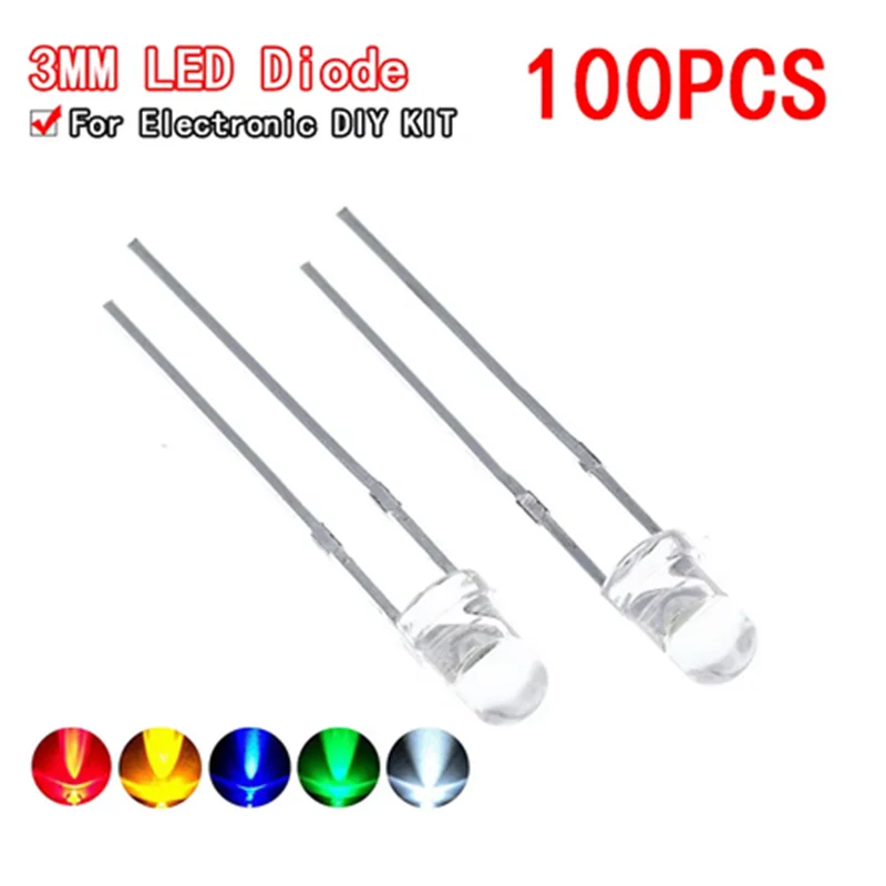 F3 Ultra Bright 3MM Round Water Clear Green/Yellow/Blue/White/Red LED Light Lamp Emitting Diode Dides Kit