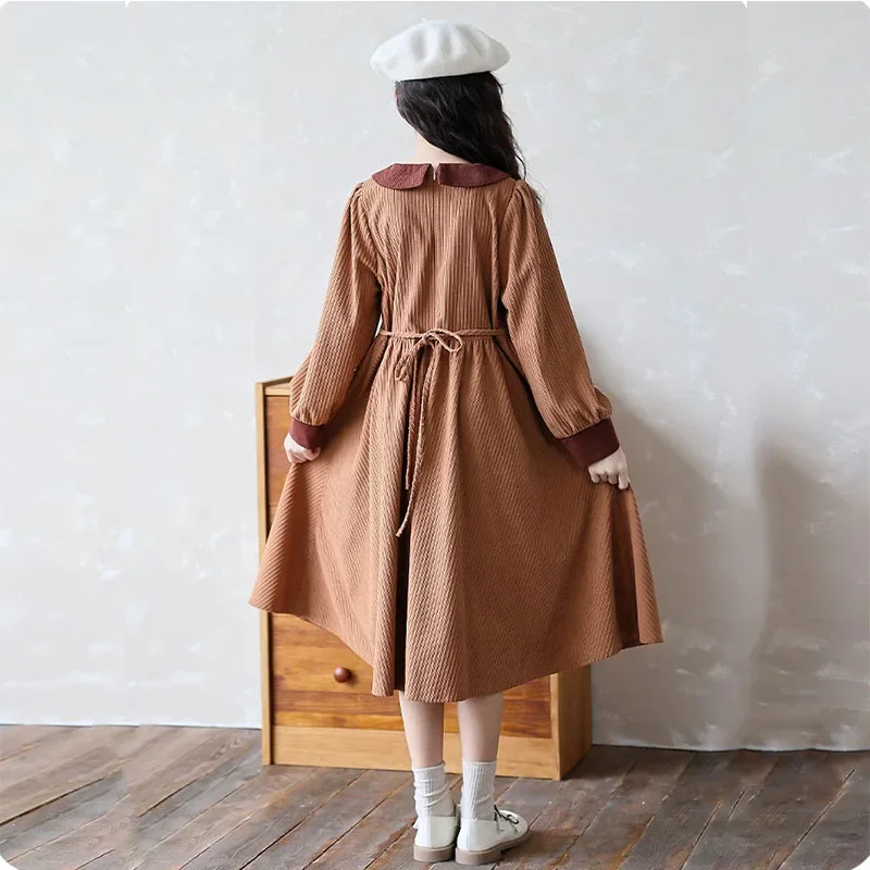 Winter Autumn Dresses Girls Corduroy Teen Clothing Lapel Big Girl Party Dresses Size 6 7 8 9 10 11 12 13 14 15 16 17 18 20 Year