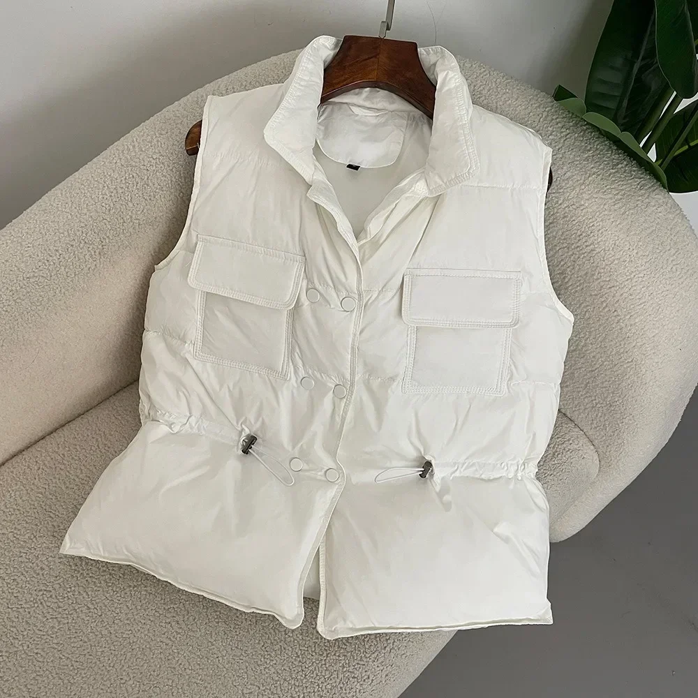 2024 New Light Women Short Vest Warm Waistcoat Female White Duck Down Jacket Coat Sleeveless Fashionable Outerwear Streetwear