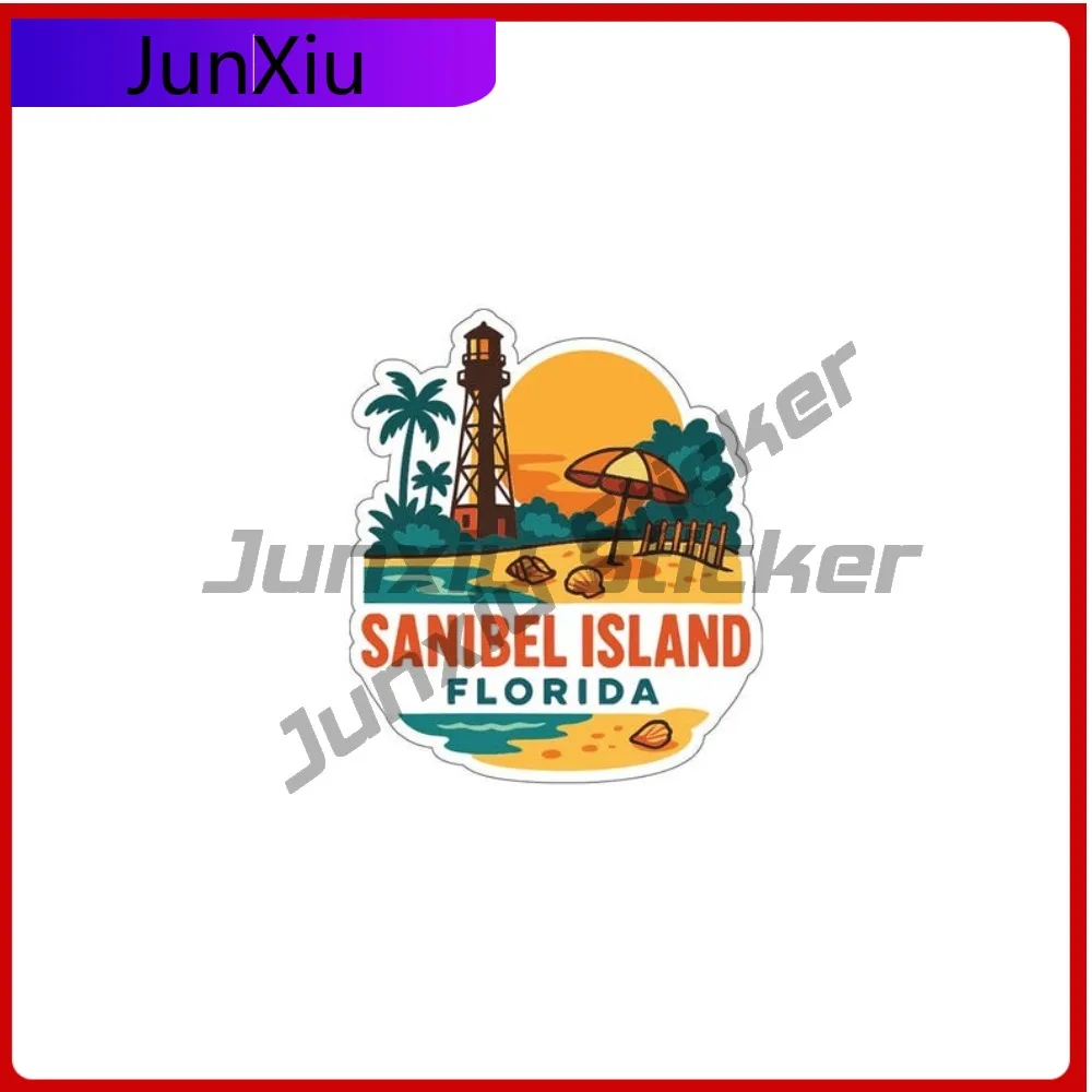

Sanibel Island Florida Travel Sticker Vinyl Die-cut Scratch-proof Decal City Skyline Landmark Design Car Cover Waterproof Outdoo