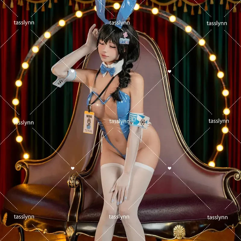 Nikke Cute Mary Cosplay Costume Transparent Bunny Cosplay Bunny Girl Medical Rabbit Blue Jumpsuit Rabbit Ears Bunny Suit