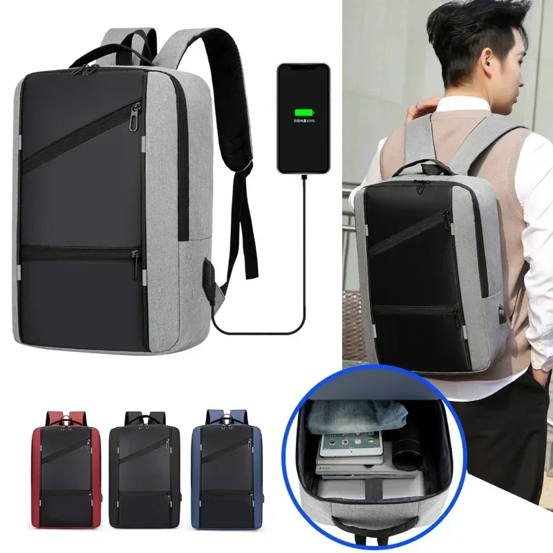 USB charging anti-theft backpack business model with reflective strip computer backpack for men and women waterproof 15.6 inches