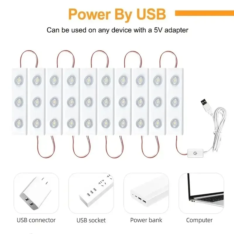 Luz de espelho LED regulável com interruptor de toque USB, Vanity Light, lâmpadas para maquiagem, armário de quarto, 42 LED, 5V