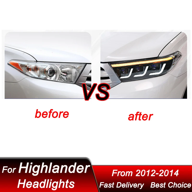 المصابيح الأمامية للسيارة تويوتا هايلاندر 2012-2014 لكزس نمط كامل LED كشافات الجمعية ترقية عدسة العارض اكسسوارات عدة