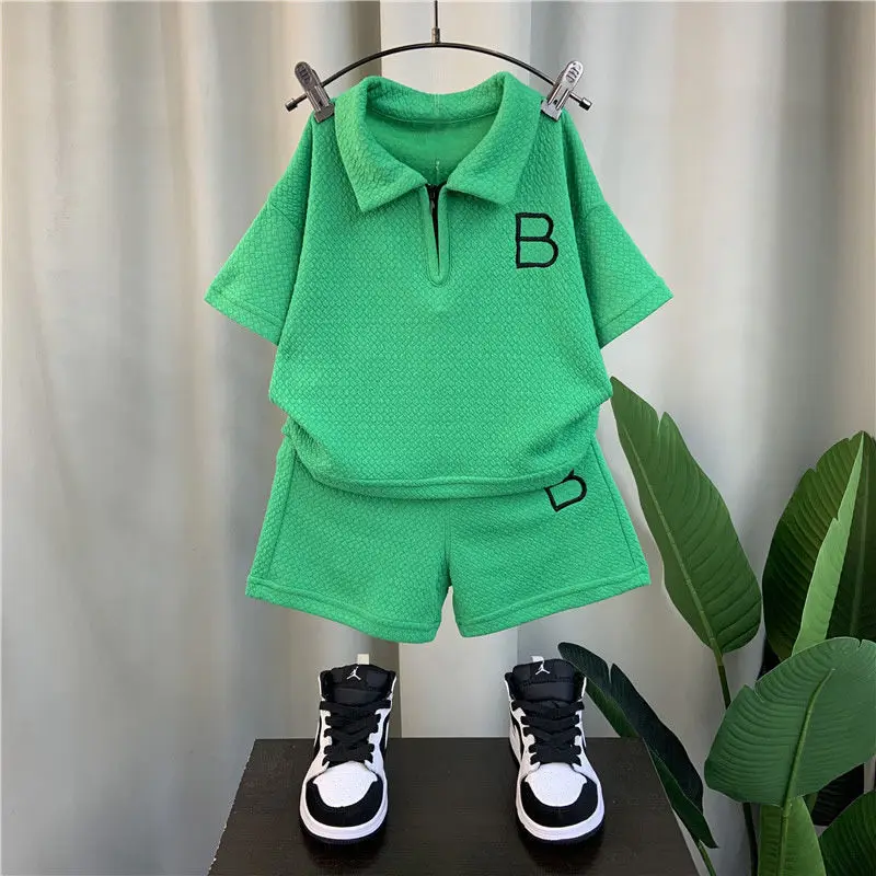 Baby Boy Clothes Set Children Girls Zip Lapel Tshirts and Shorts 2 Pieces Summer Short Sleeve Top Bottom Outfits Tracksuits