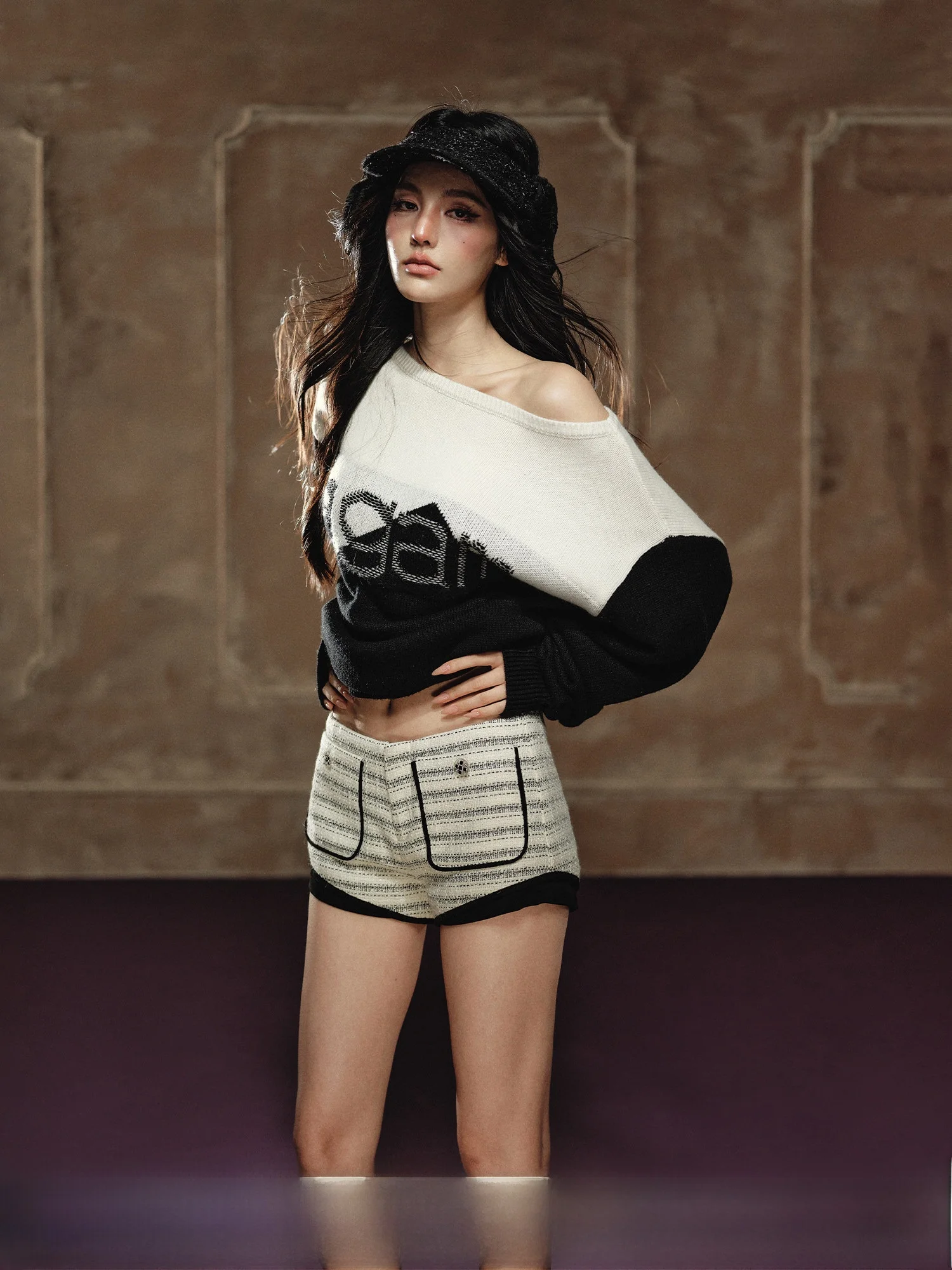 

AGAM Original Elegant Low Waist Slim Fit Ultra Short Pants Women's Fashion Textured Stripe Shorts Luxury Style Polyester Fiber