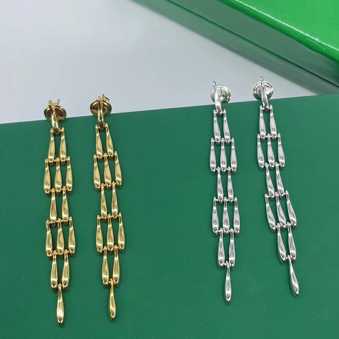 

Europe New Fashion Designer Brand Gold Silver Tassel Long Earring Woman Top Quality Luxury Jewelry Trend