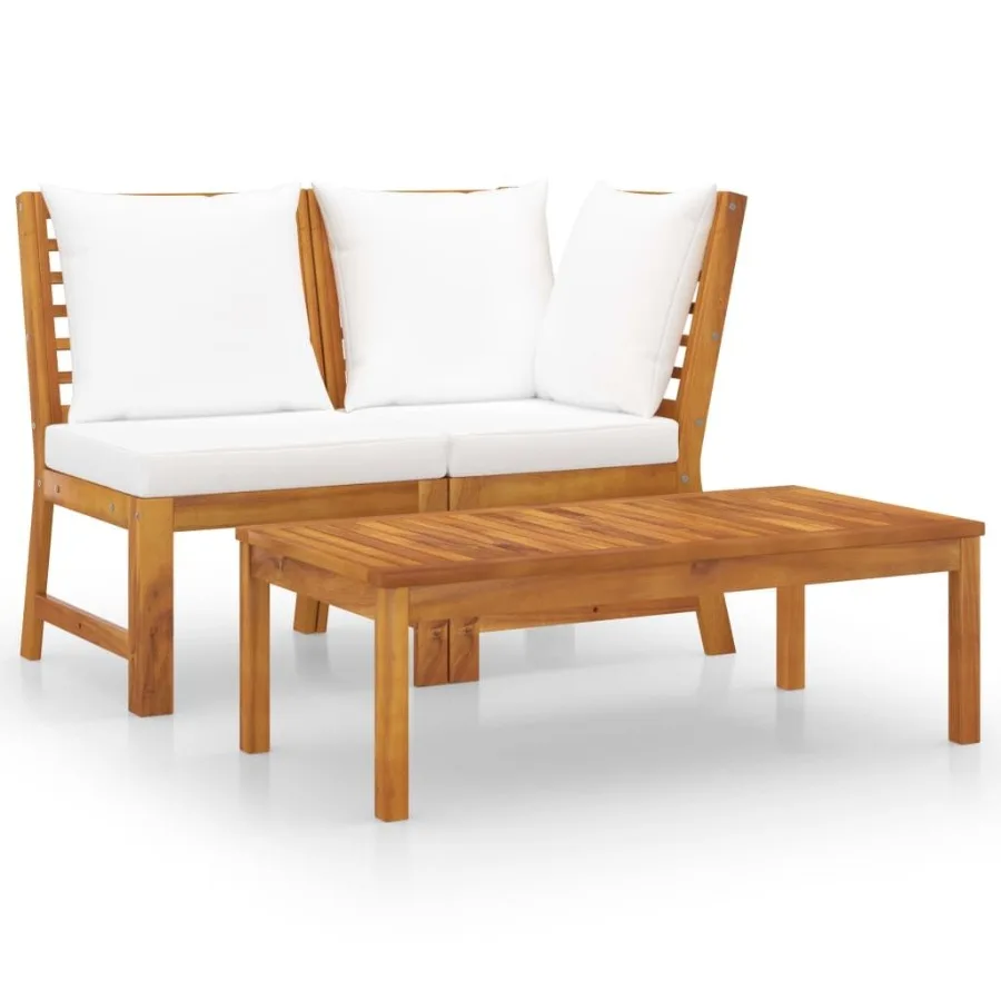 

3 Piece Patio Lounge Set with Cream Cushion Solid Acacia Wood