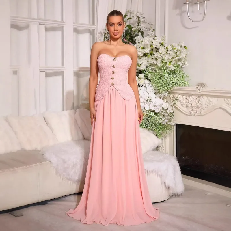 

Temperament New Button Tube Top Skirt Solid Color Suit Women's Wedding Party Dress Skirt