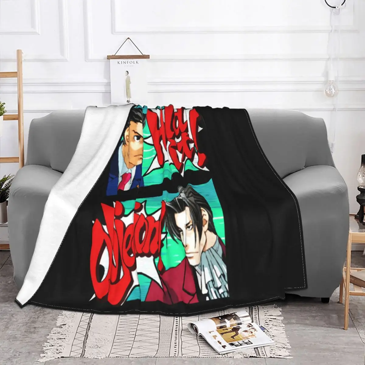 Ace Attorney Men's Atmungsaktives Black Hold The Objection Men Clothes Case Throw Blanket