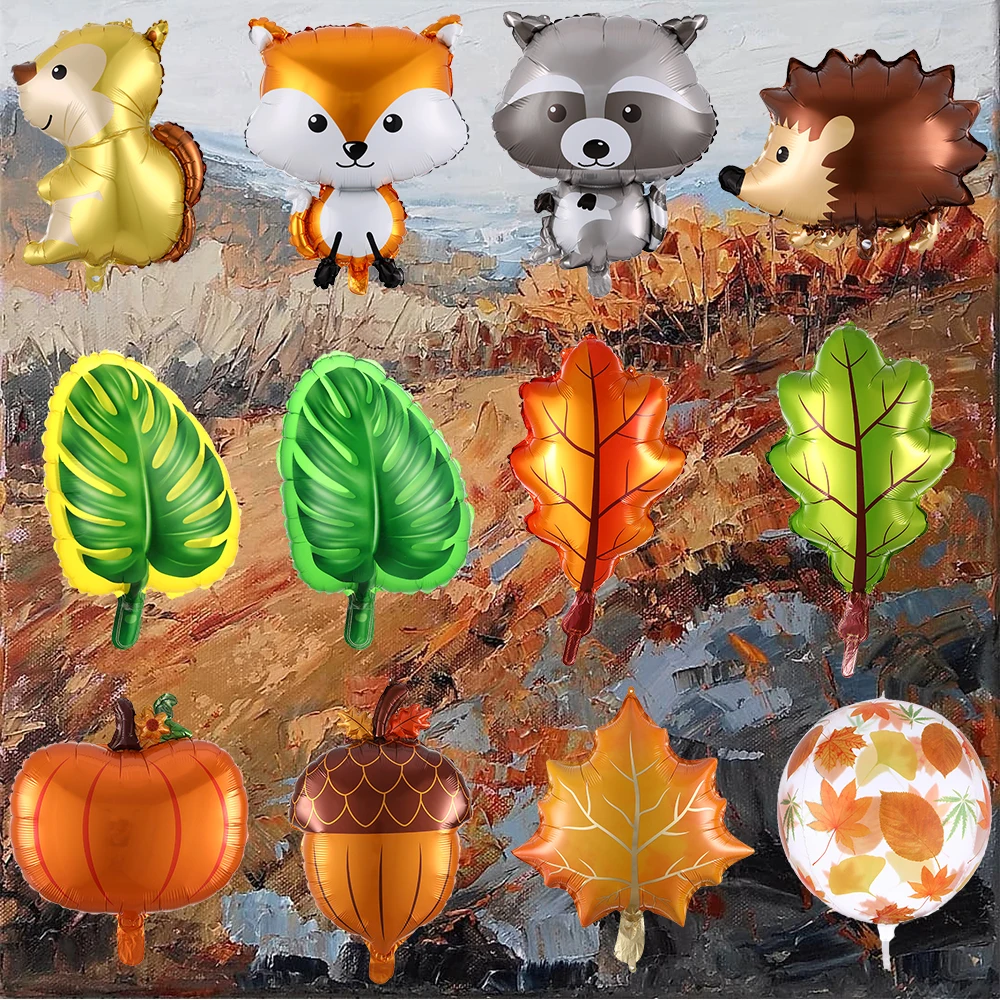 1Pc Thanksgiving Harvest Theme Balloon Autumn Maple Leaves Pumpkin Animals Foil Balloon Birthday Home Party Backyard Decorations