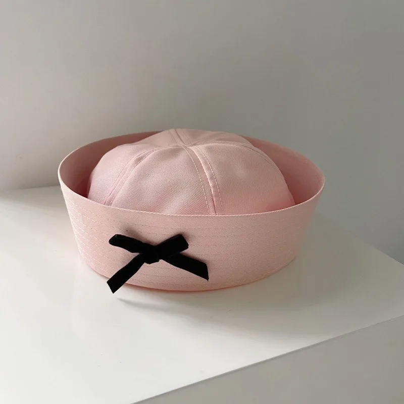 

Sweet Pink JK Sailor Hat for Women Cute Lolita Bowknot Beret Cap Japanese Anime Cosplay Navy Flat Top Hat Preppy Style Headwear