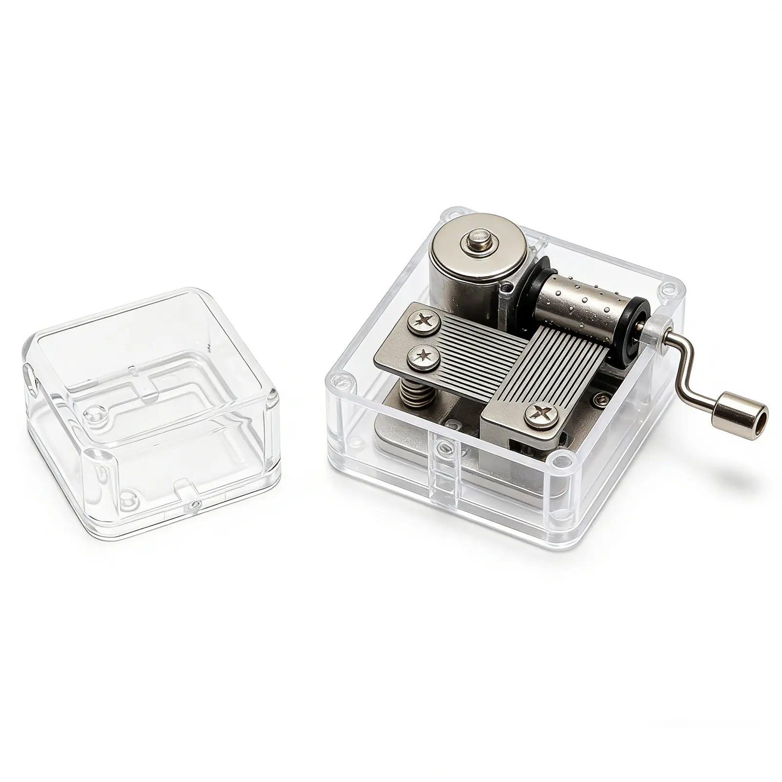 DIY Music Box Kit 2Pcs Transparent Acrylic Case Wind Up Mechanism for Kids Handmade Craft Repair