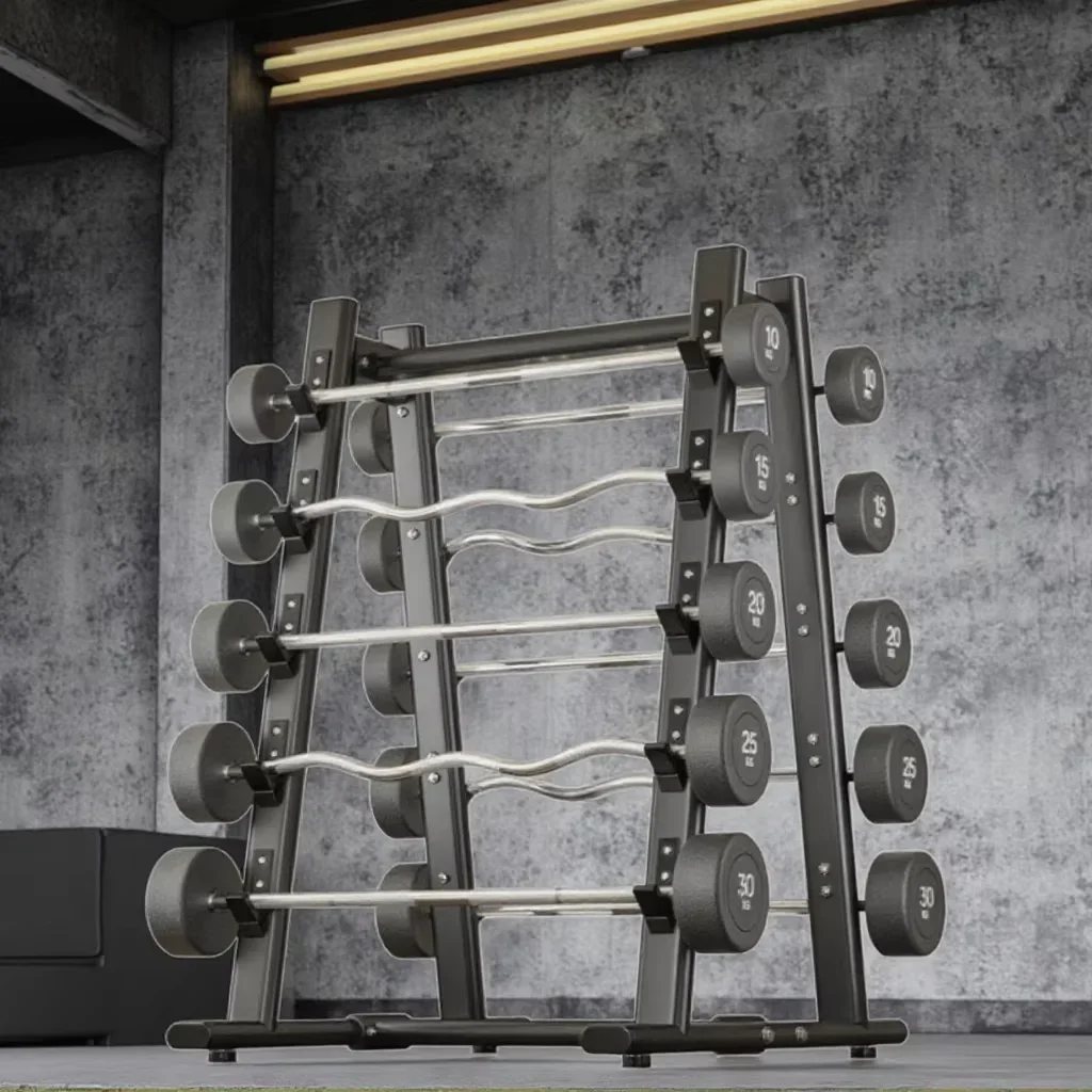 مصنع الجملة الصالة الرياضية الحديد مجموعة شريط مستقيم ومنحني مع رف معدني المطاط خمس طبقات #5