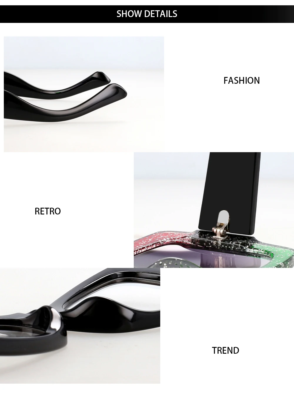 55412 Retro-Quadrat-Sonnenbrille für Damen, Vintage-Stil, großer Rahmen, modische Luxus-Designer-Sonnenbrille, Uv400-Brillen, Trendprodukte – Detail 5