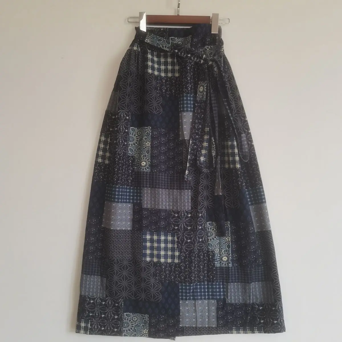 New Japanese skirt women's spring and summer new skirt one piece split wrap skirt plaid basket Boho skirt